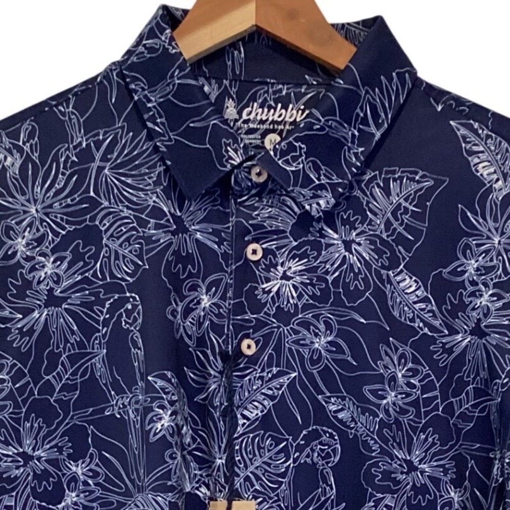 Chubbies The You Get A Shirt Performance Polo Blue Palm Parrot Medium NWT